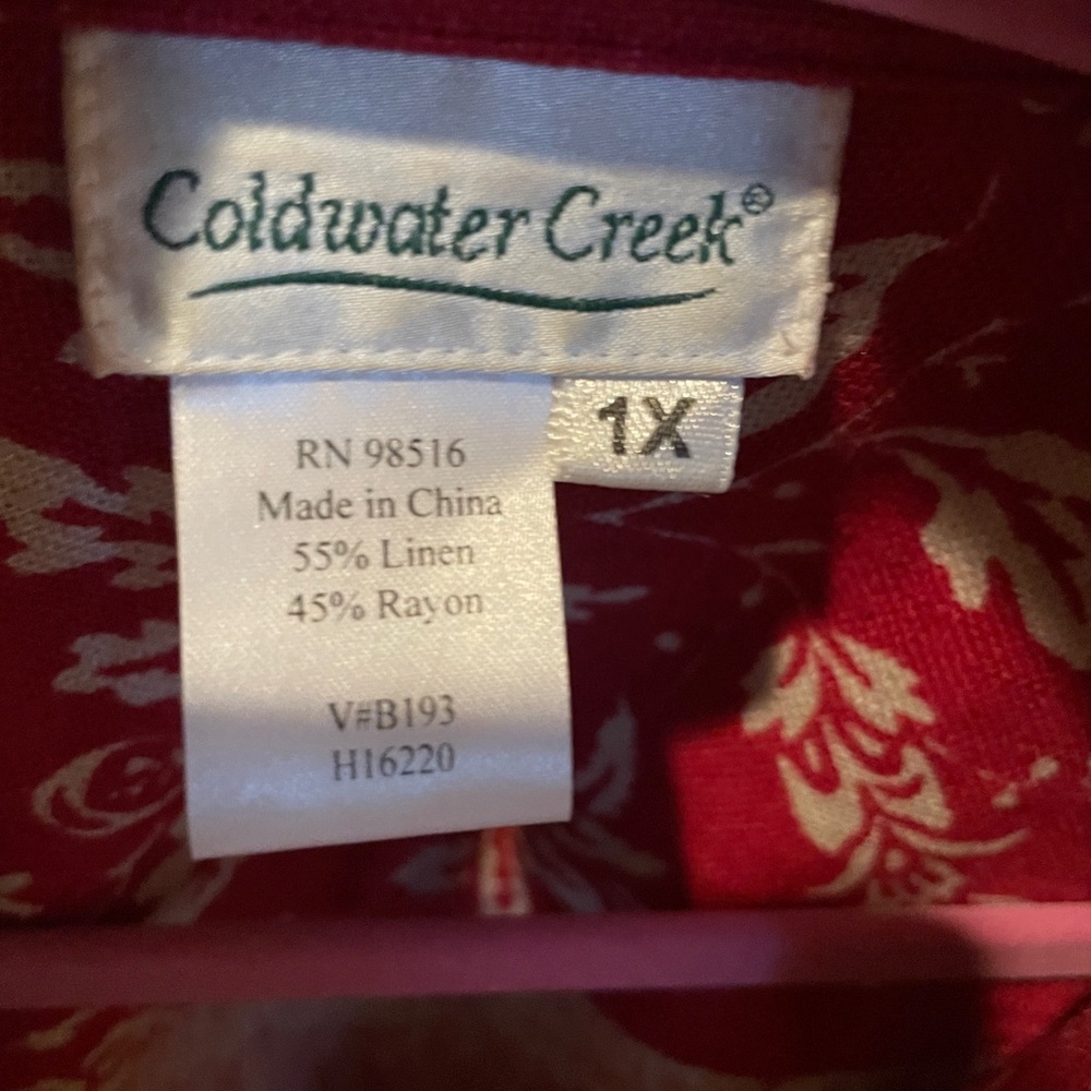 NWOT Coldwater Creek Linen Red White floral Jacket Pockets business Casual XL - Picture 10 of 10